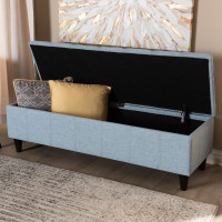 Baxton Studio BBT3162-Light Blue-Otto Brette Mid-Century Modern Light Blue Fabric Upholstered Dark Brown Finished Wood Storage Bench Ottoman